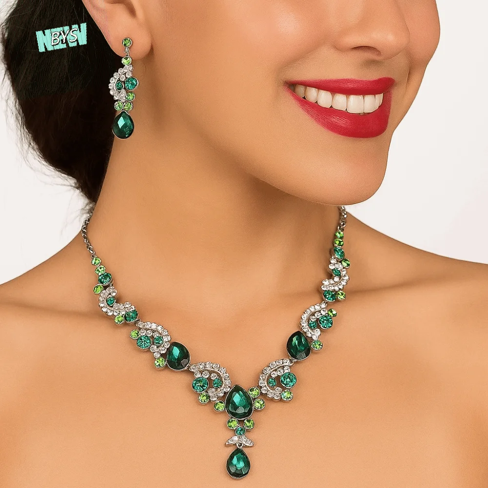 

Shiny Water Drop Bridal Jewelry Sets Adjustable Dress Up Exquisite Jewelry Sets Aesthetic Handmade Choker Necklace Earring Set