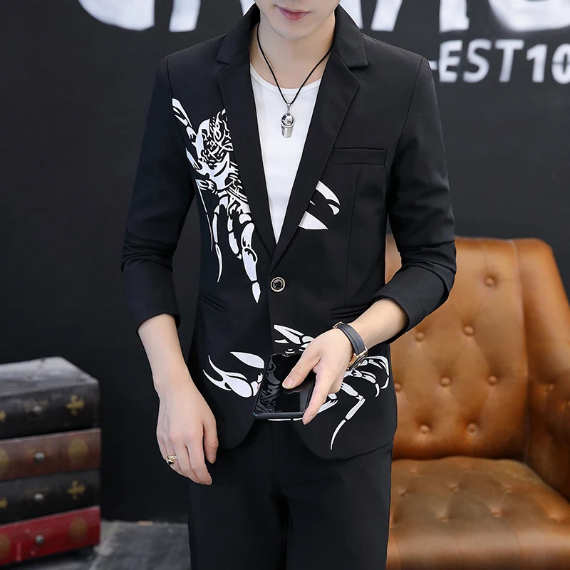 2024 Autumn suit (suit + trousers) Fashion slim dress Korean version of white suit two-piece casual handsome ruffian handsome