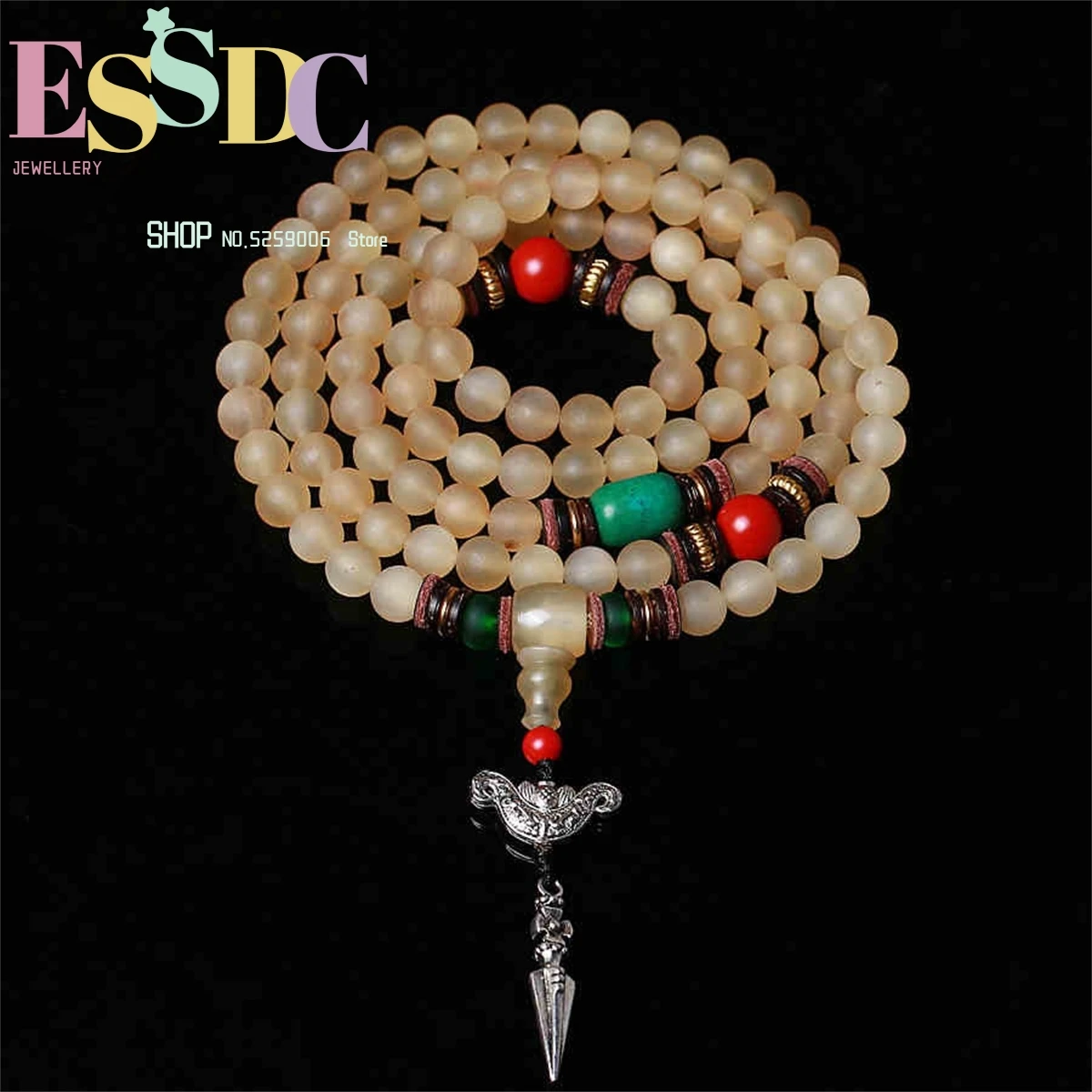 

Unique Tibetan Natural Sheep Horn 108 Beads Bracelet Hand Beaded Buddhist Prayer Meditation Necklace for Men or Women Jewelry