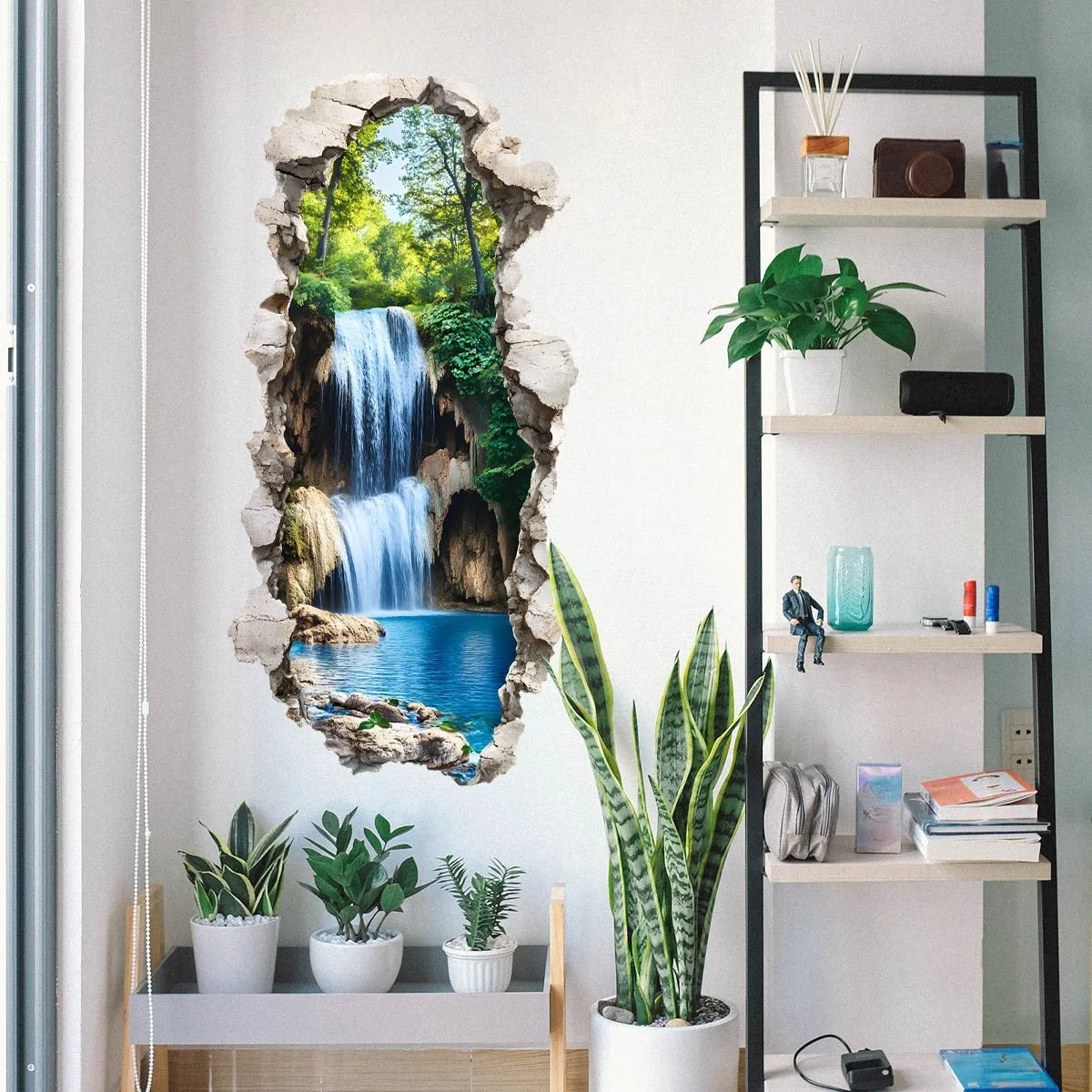 For Nature Themed Rooms Colorful 3D Waterfall Mural Realistic 3D Effect High-definition Printing Vivid Color Details