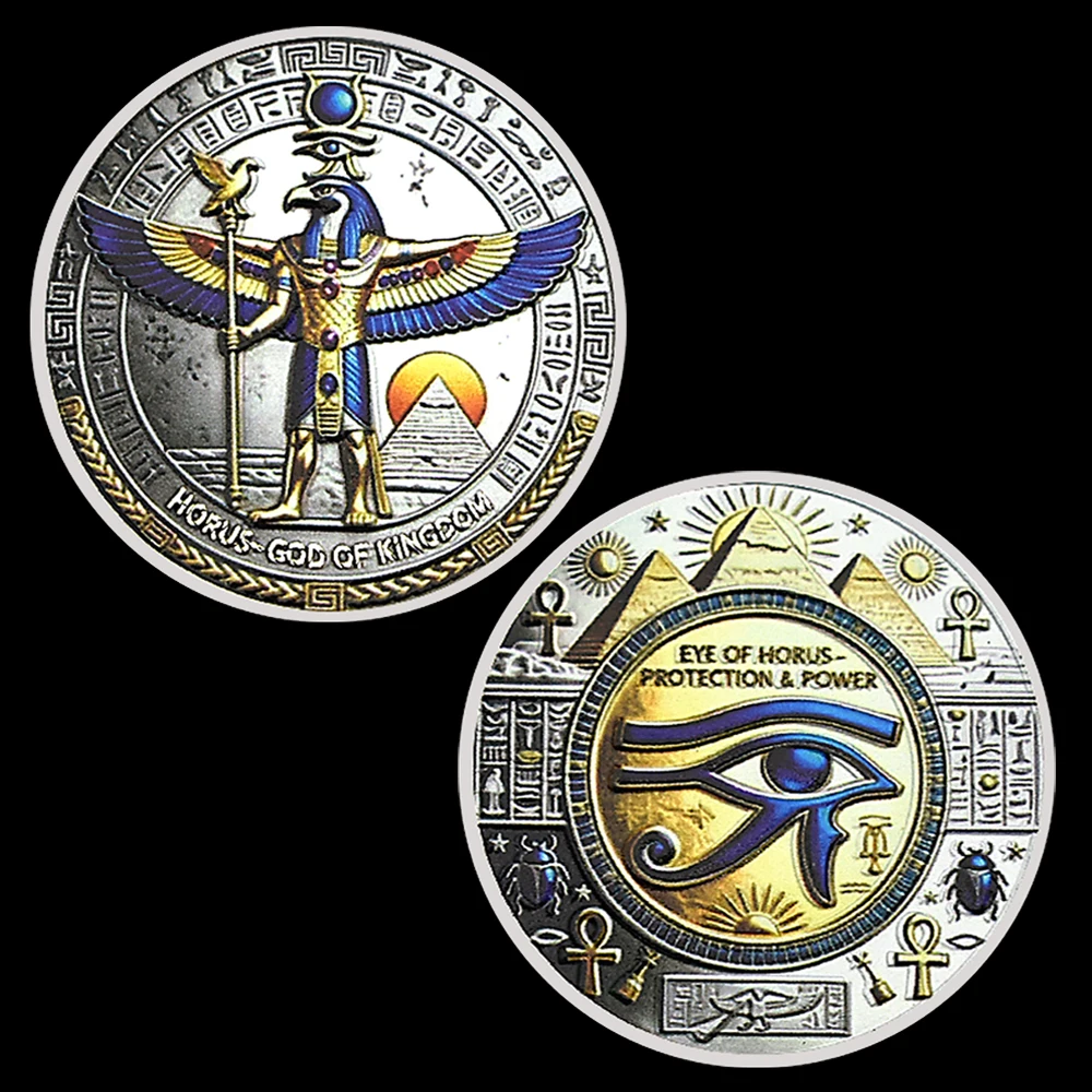 Egyptian Mythology Coin, Eye of Horus Amulet Medal, Ancient Egypt Pharaoh Souvenir Challenge Coin, History Collector Gift