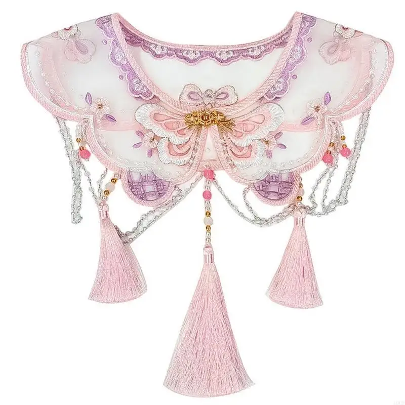 Fashionable Embroidered Butterfly Cloud Shoulder Capelet Beaded Tassels Yunjian Shawl Dresses False Collar for Women 