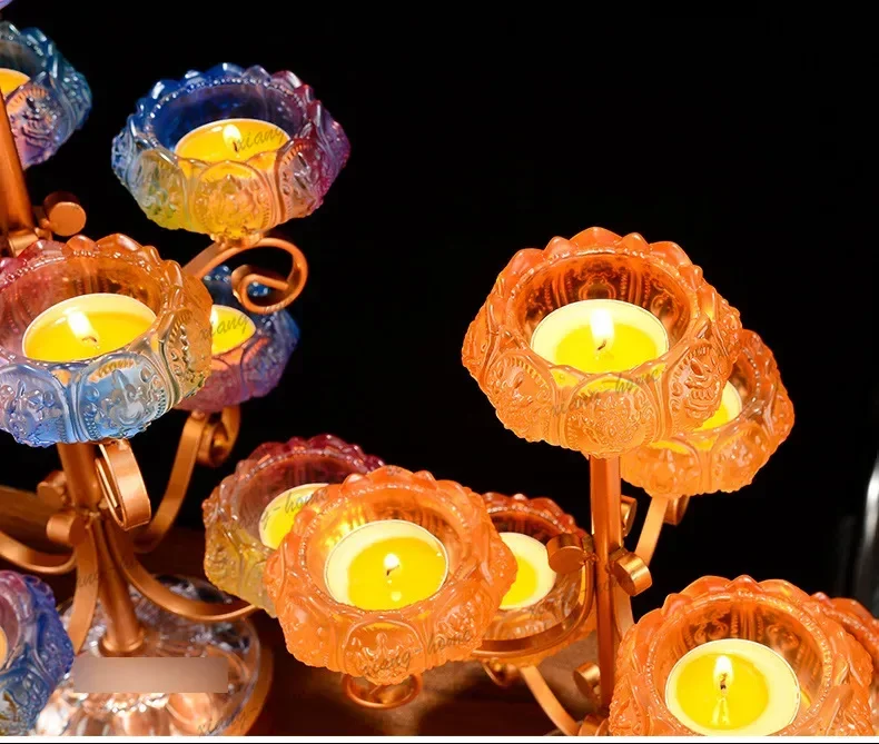 FG butter lotus colorful glazed seat ornaments buddha candlestick for home seven star stand for buddha table ornaments