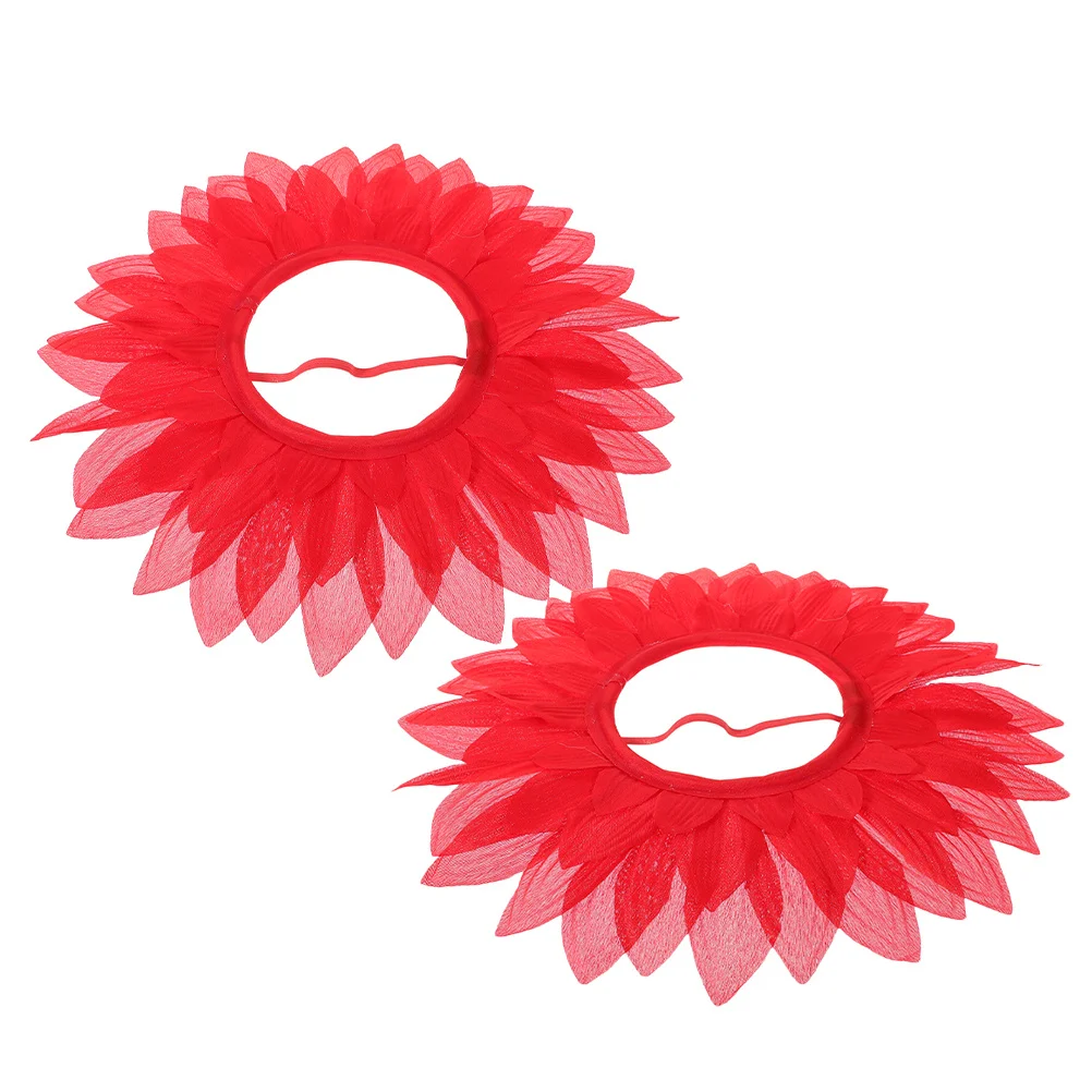 2 قطعة أغطية الرأس عباد الشمس الحمراء القماش المتين أغطية الرأس عباد الشمس لحفلة الرقص تأثيري مضحك زهرة قبعة زهرة زي #3