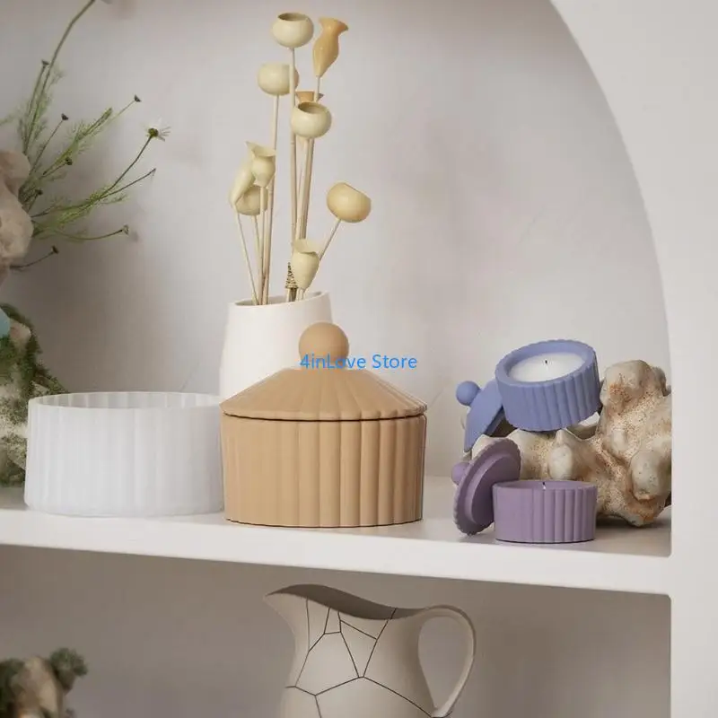 T4MD Silicone Storage Jar Mold Jewelry Case Molds Stripe Pattern Container Molds