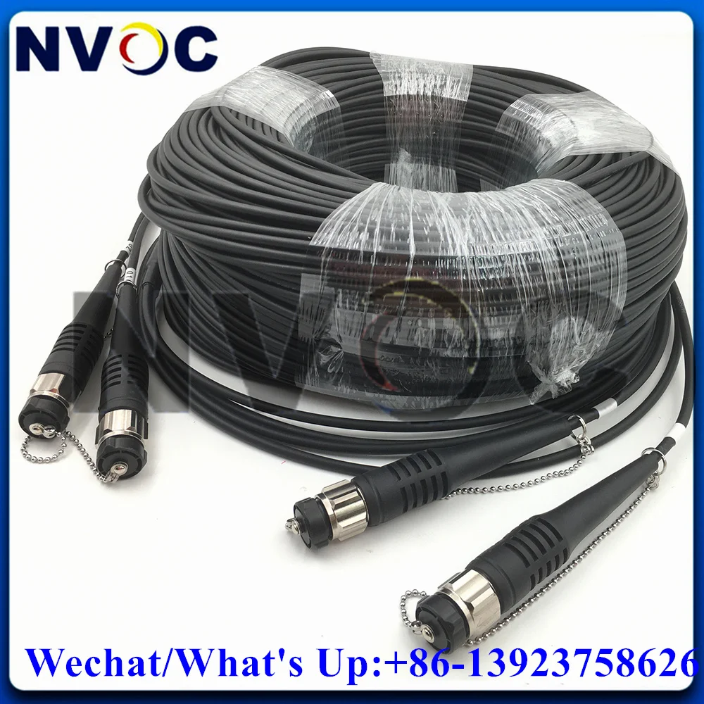 2Pcs Single Mode,8C,G657A1,Armored TPU Black Cable,5.0mm,200M,ODC Round(Male)-2*4C ODC-M/F Plug Fiber Patch Cord Connector