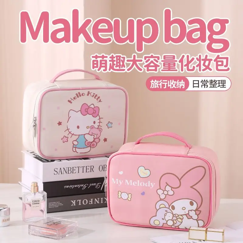 

Sanrio Girl Makeup Bag Hello Kitty My Melody Kuromi Cinnamoroll Storage Bag Cute Large Capacity Waterproof Portable Makeup Bag