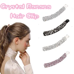 Pinza para el pelo de plátano de cristal ostentoso para mujer, horquillas para el pelo para la cabeza trasera, soporte para cola de caballo a la moda, garras, tocado de diamantes de imitación