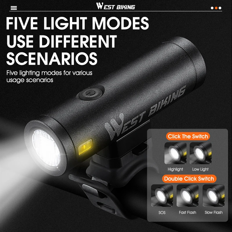 WEST BIKING Bicycle Front Light 500LM USB Rechargeable Aluminium Alloy Flashlight Cycling Headlight Aluminium Alloy Bike Lamp
