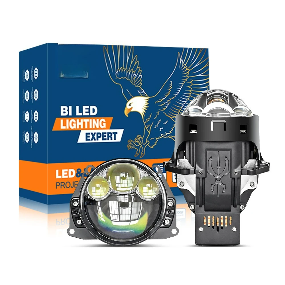 Lente bifocal LED para faros de automóvil de 3 pulgadas, H4 H7, doble copa de lámpara, 90W de alta potencia, lente de tres láseres, doble propósito