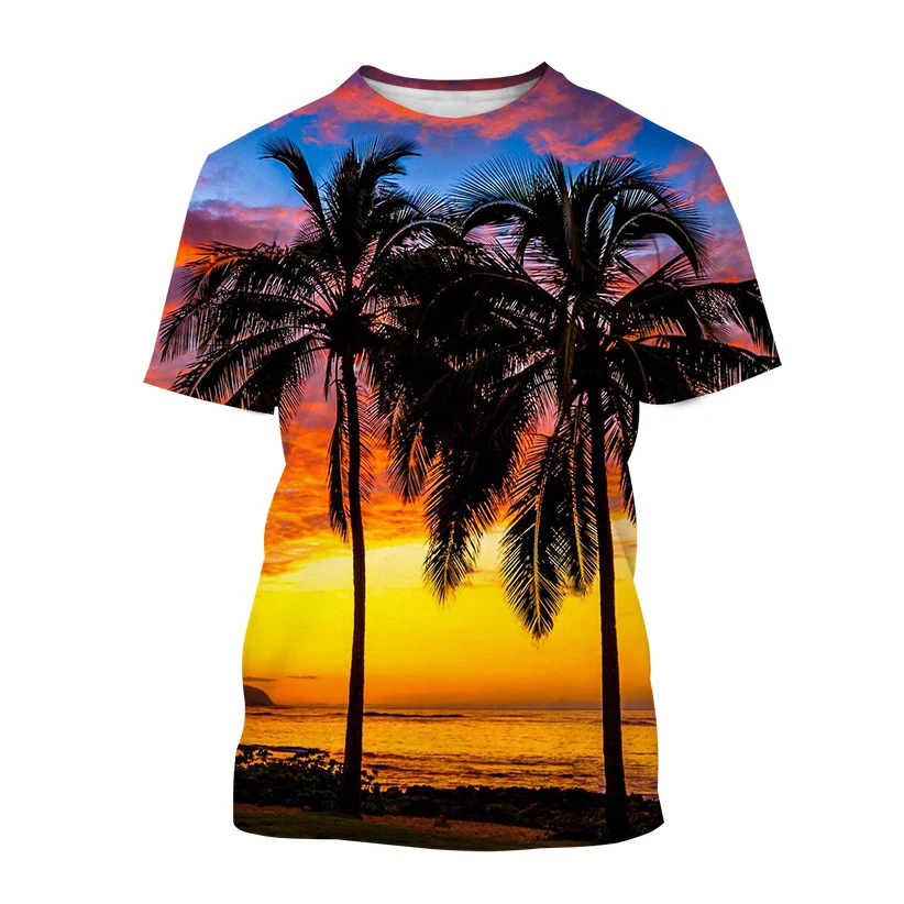 Hawaiian Style T-Shirts Palm Tree Pattern 3D Print Men Women Short Sleeve T Shirt Oversized Harajuku Y2k Tees Man Tops Clothing