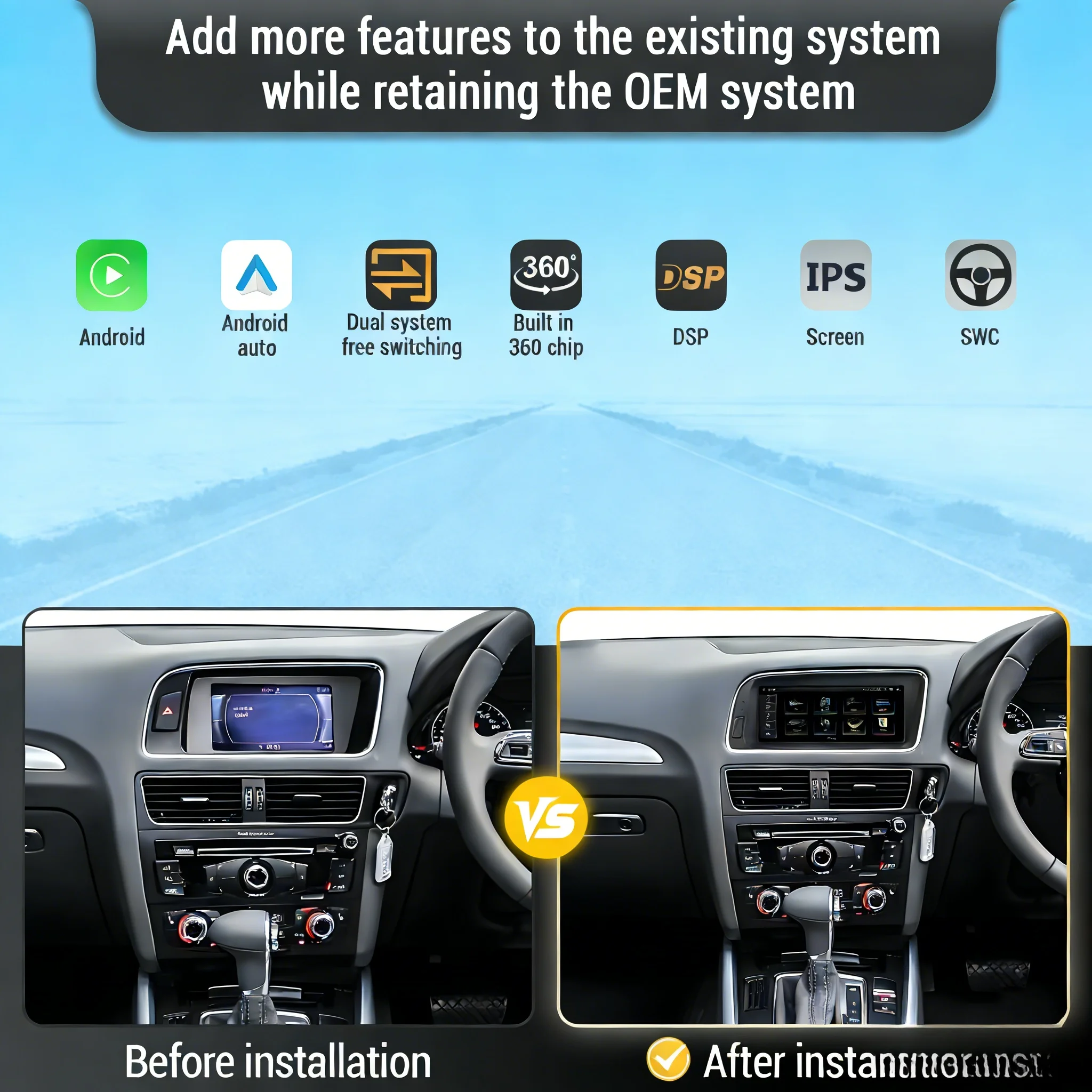 8.8inch Right Hand Drive Android 13 Qualcomm Snapdragon 685 For Audi Q5 2009-2016 Car Radio Wireless Carplay Head Unit Screen