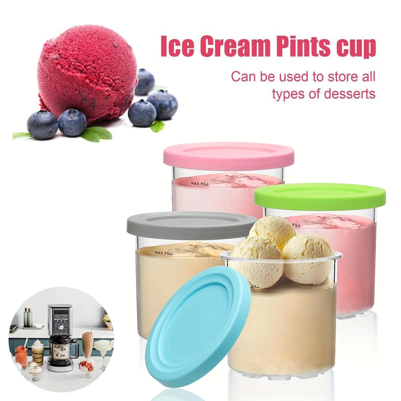 Ice Cream Pints Cup For Ninja For NC299AM C300s Series Reusable Ice Yogurt Container Storage Jar With Sealing Lid Leak Proof