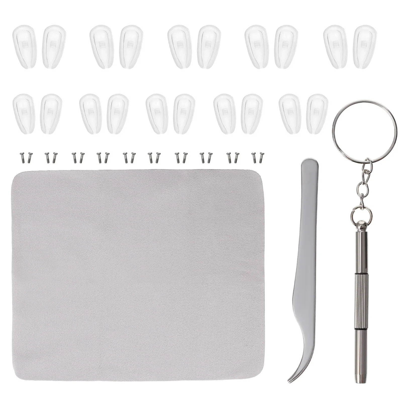 

1Set Eyewear Repair Kit Nose Pads Screws Screwdriver Tweezer Lens Cleaner Self Adhesive Pads Suitable for Most Frames