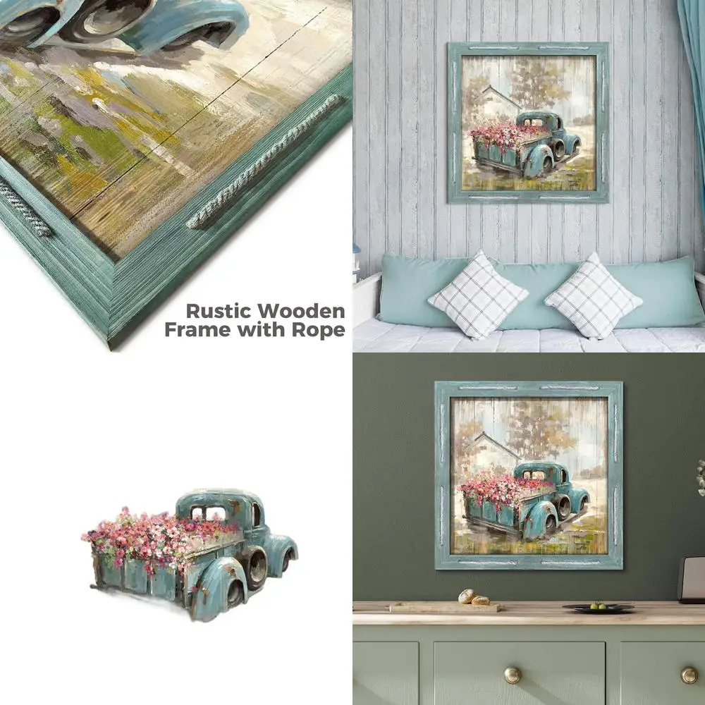 

Framed Rustic Farmhouse Art: Vintage Country Barn Scene Wood Print for Home Decor