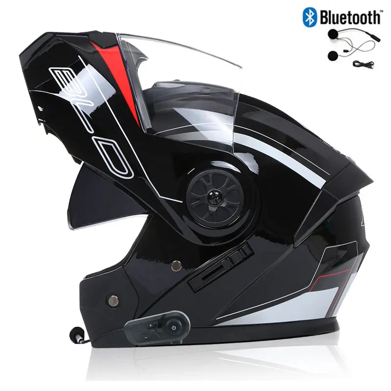 Flip Up Motorcycle Helmet with Inner Sun Visor Dual Lens Full Face Moto Motorcycle Helmets with Bluetooth Motorbike Equipments