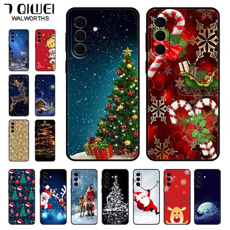 Christmas Cover For Samsung Galaxy A37 Case Black Silicone Soft TPU Santa Claus Christmas Tree Cartoon Coque For Samsung A37 5G