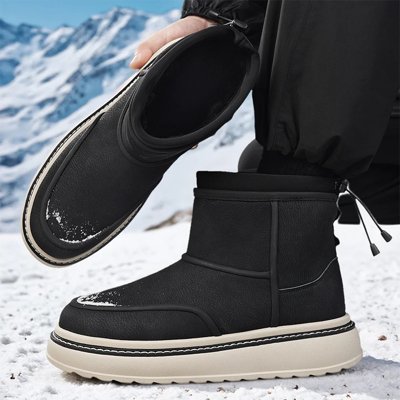 

New Warm Men Plush Snow Boots High Top Winter Men's Leather Ankle Boots Trend Fur Shoes for Man Outdoor Non-Slip Cotton Footwear