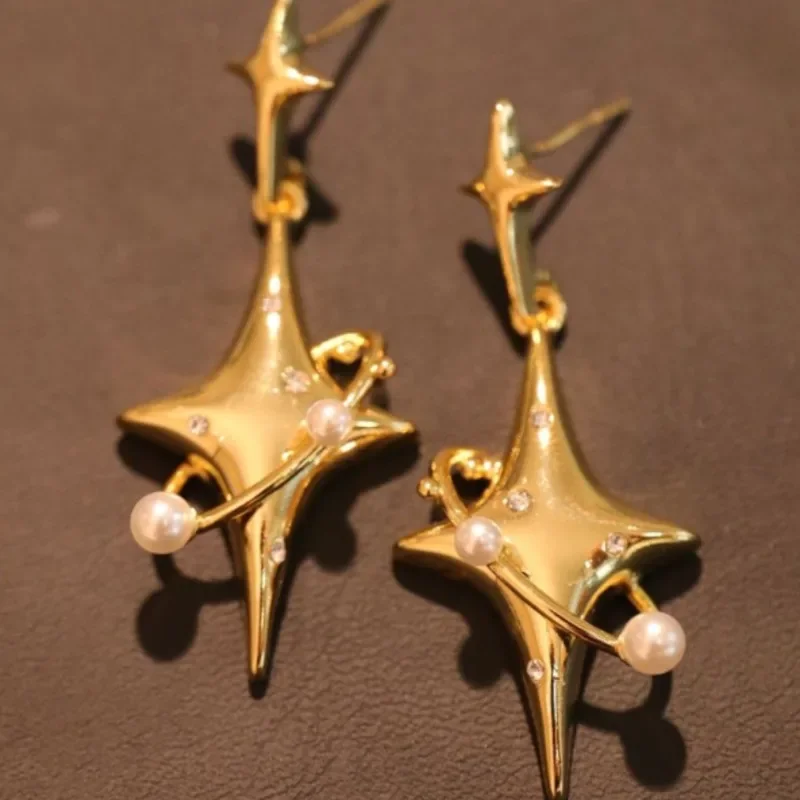 Punk Trendy Cross Star Planet with Pearl Earrings Hip Hop Y2k Style Jewelry for Women and Men Fashion Gifts