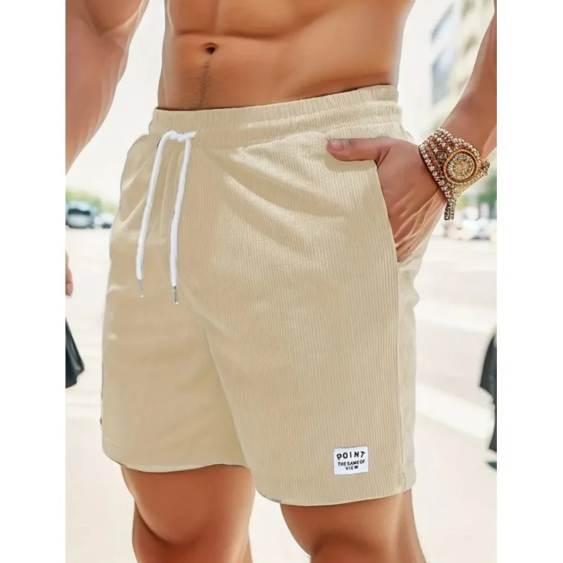 American Vintage Corduroy Shorts For Men Summer Loose Drawstring Versatile Middle Pant 2025 Fashion Casual Short Trousers