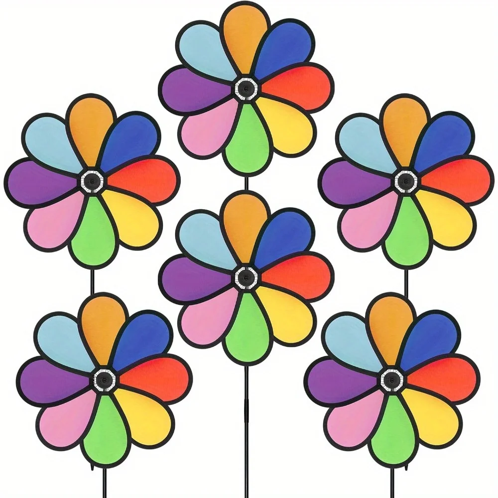 

6 PCS Garden Pinwheels, 8 Mixed Colors Rainbow Pinwheels, 12.6 Inch Outdoor Decorative Wind Spinners for Yard and Garden