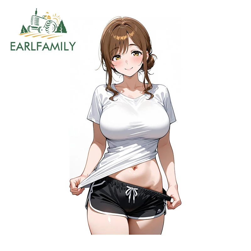 EARLFAMILY Curly Haired Girl Takes Off Pants Car Stickers Funny Toolbox Motorcycle Caravan Decal Beautiful Anime Car Accessories