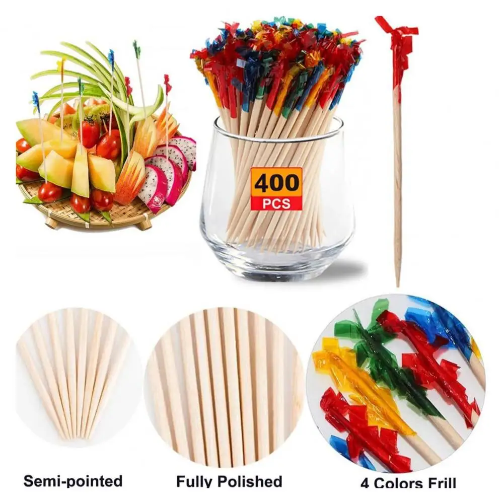 Sandwich Picks Bamboo Toothpicks for Appetizers Natural Splinter-free Party Picks 200/400pcs Fancy Frill Toothpicks for Cocktail