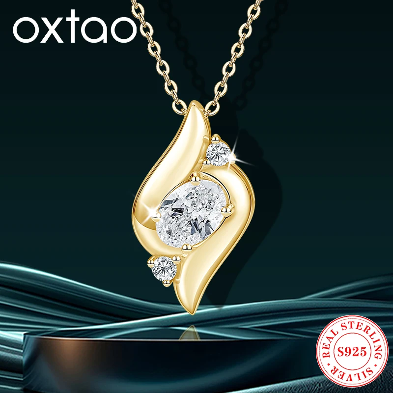 

OXTAO Роскошное ожерелье с подвеской в стиле муассанита для женщин, уникальный дизайн, цепочка из стерлингового серебра 925 пробы, ожерелье, ювелирное изделие, подарок