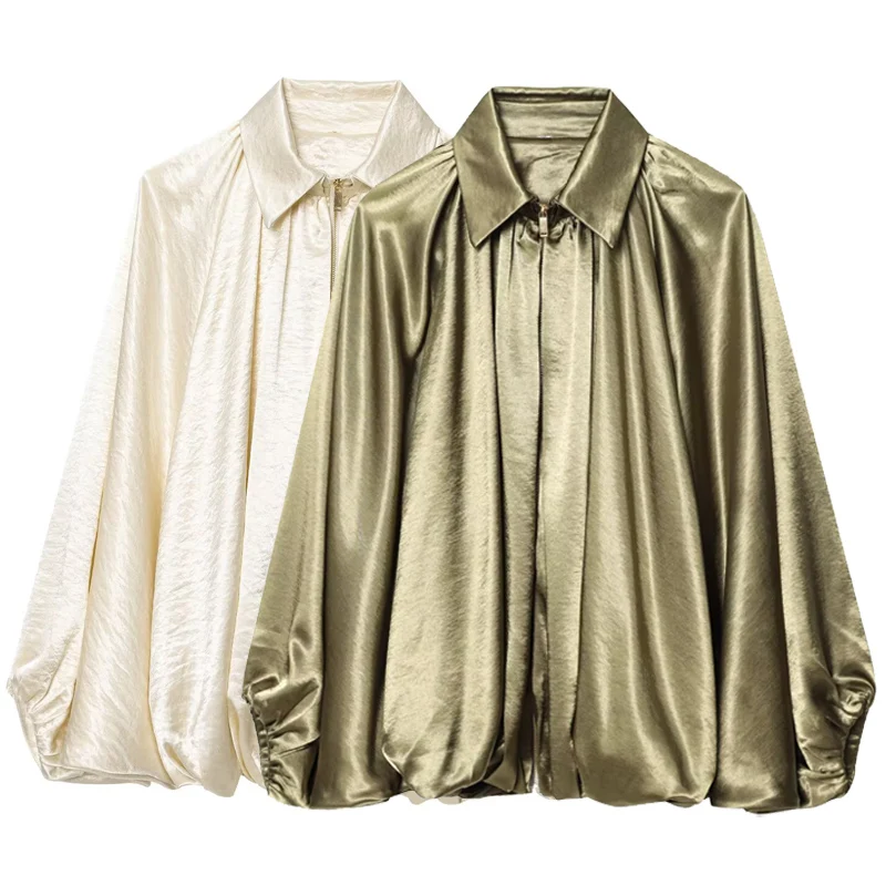 HXAO Women's Jackets Oversized Bomber Jacket Green Off White Outerwear Puff Plus Size Long Sleeve Coat Chic Elegant Loose Jacket view 2