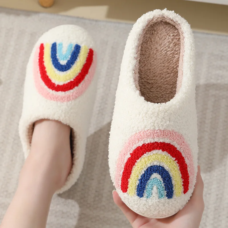 Rainbow Fluffy Women's Slippers Home Colorful Plush Luxury Designer Woman Shoes Winter Indoor Fuzzy Fur Slides Casual Soft Warm