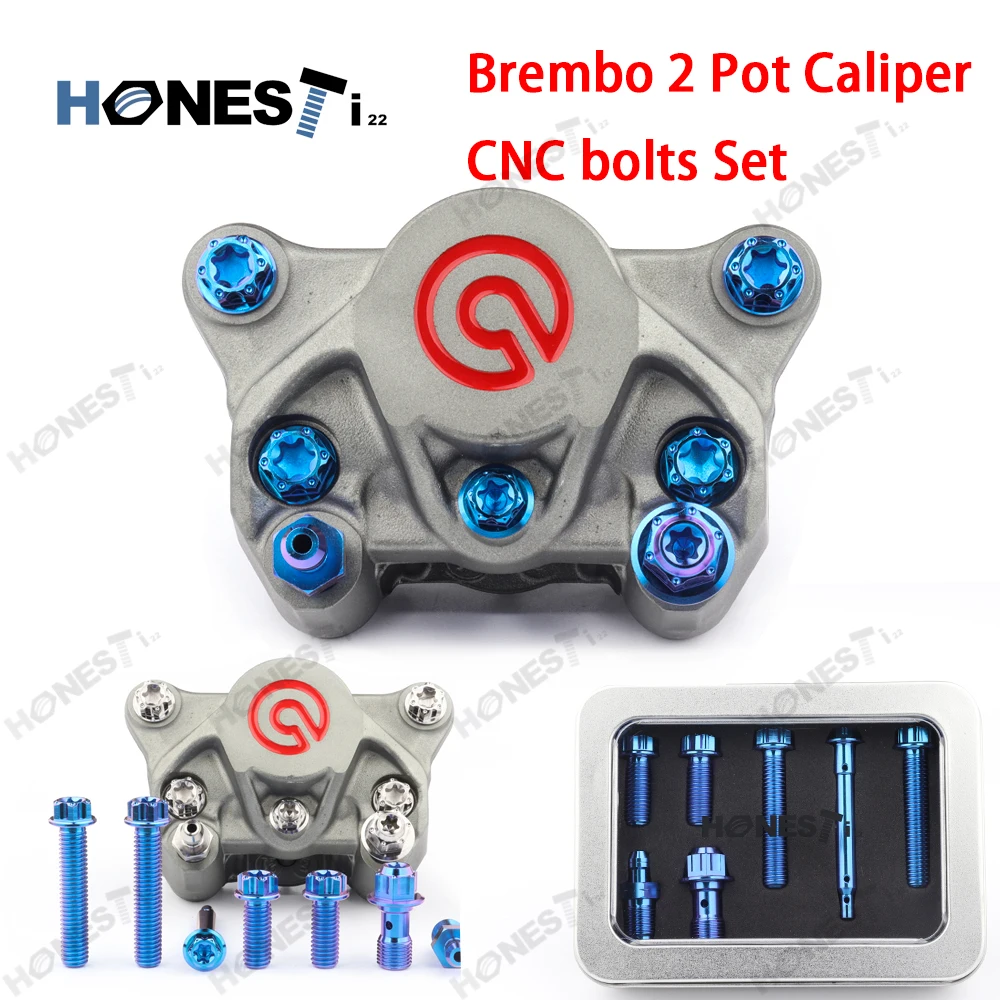 HONESTI22 Gr5 Titanium alloy Brembo 2Pot caliper cnc bolts set,Calipers modified.