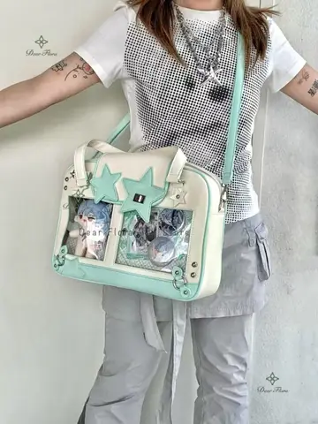 Y2K Trendy Star Ita Bag Lolita Girl Transparent Pocket Fashion Crossbody Bag Women's DIY Display Shoulder Bag Cute Purse Handbag