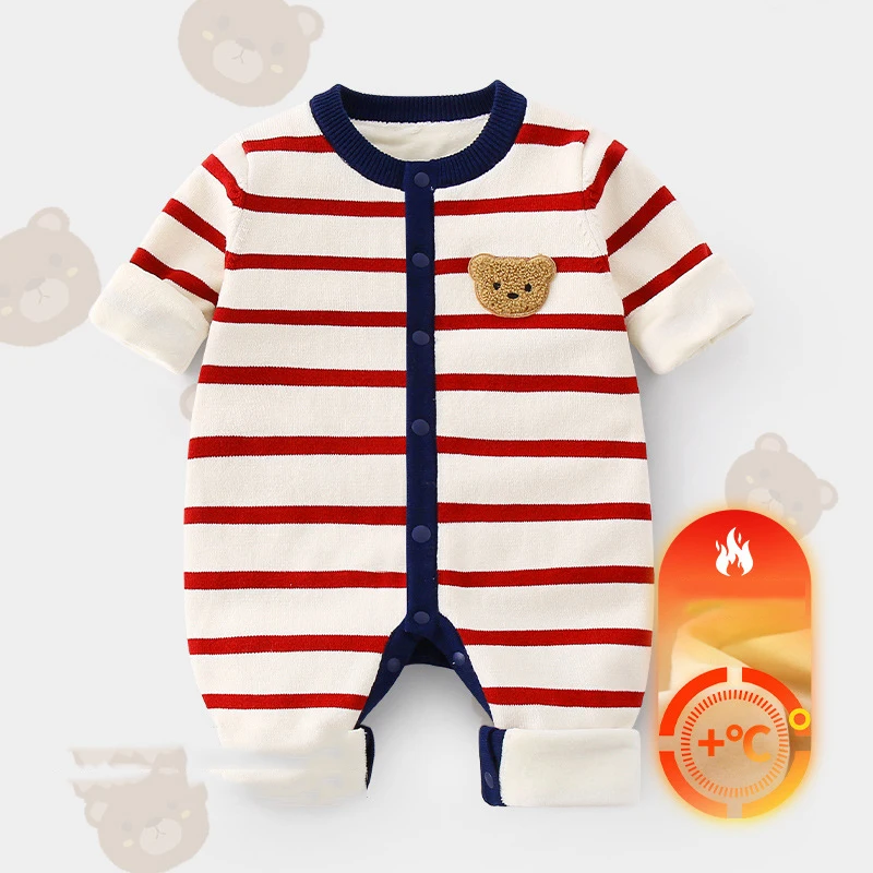 

UNITIM/Детские комбинезоны для маленьких девочек, флисовые комбинезоны в полоску с медведем для маленьких девочек, зимние комбинезоны для новорожденных мальчиков, комбинезон для младенцев