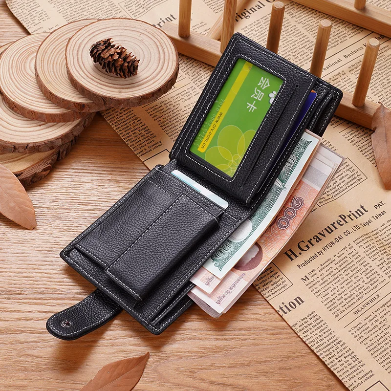2025 محفظة رجالية قصيرة من جلد البقر طبقة رأس سحاب بمشبك محفظة تغيير جديد 2 محفظة قابلة للطي بالجملة #1