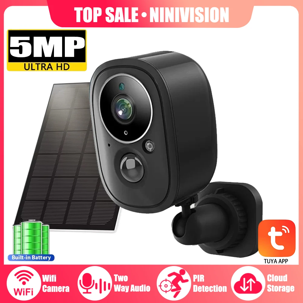 Tuya Smart Solar Security IP Camera Chargeable Battery Wireless Mini Camera Night Vision Solar CCTV WiFi Camera With PIR Detect