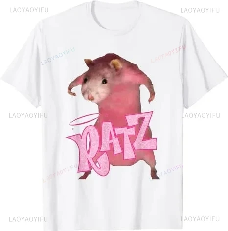 RATZ Pink Meme T-shirt Mouse Lover Pattern T-shirt Y2k Top Mouse Aesthetic Clothing Summer Fashion Short sleeved Top