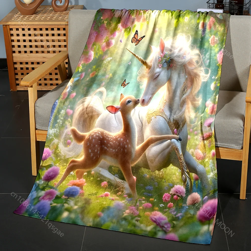 

1 шт., одеяло с единорогом и палевым принтом, фланелевой материал, мягкий и теплый для всех сезонов, дома, отдыха на природе, кемпинга, пикников, роскошные подарки