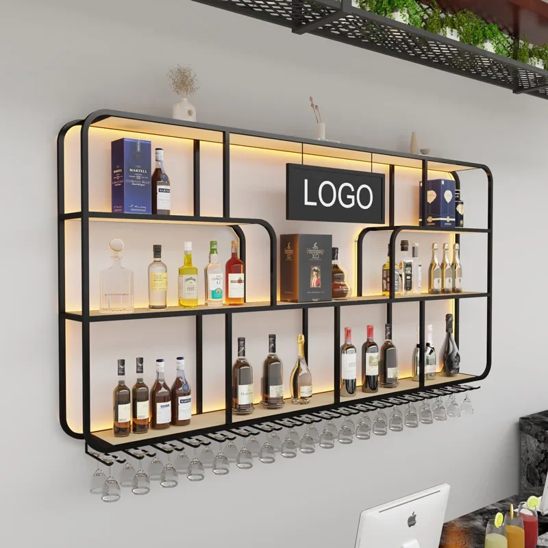 New wall-mounted wine rack, bar counter, wall-mounted red wine cabinet, restaurant wall-mounted luminous display stand