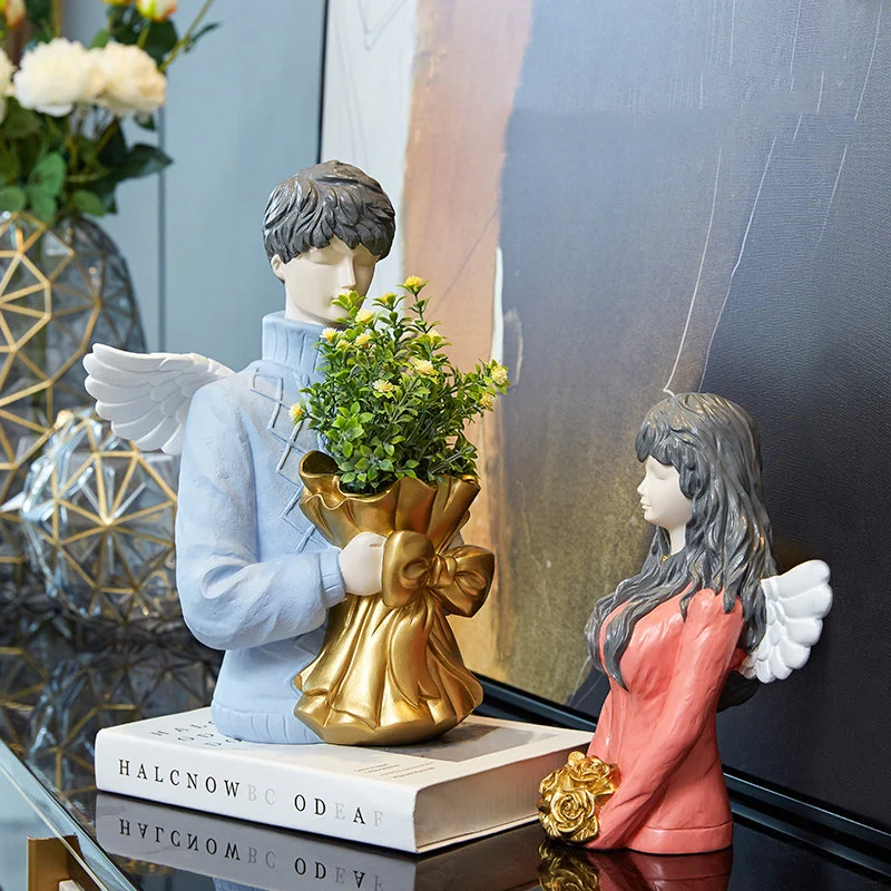 

Modern Angel Character Vase Decoration Home Livingroom Table Figurines Crafts Clubs Office Desktop Figure Ornaments Art