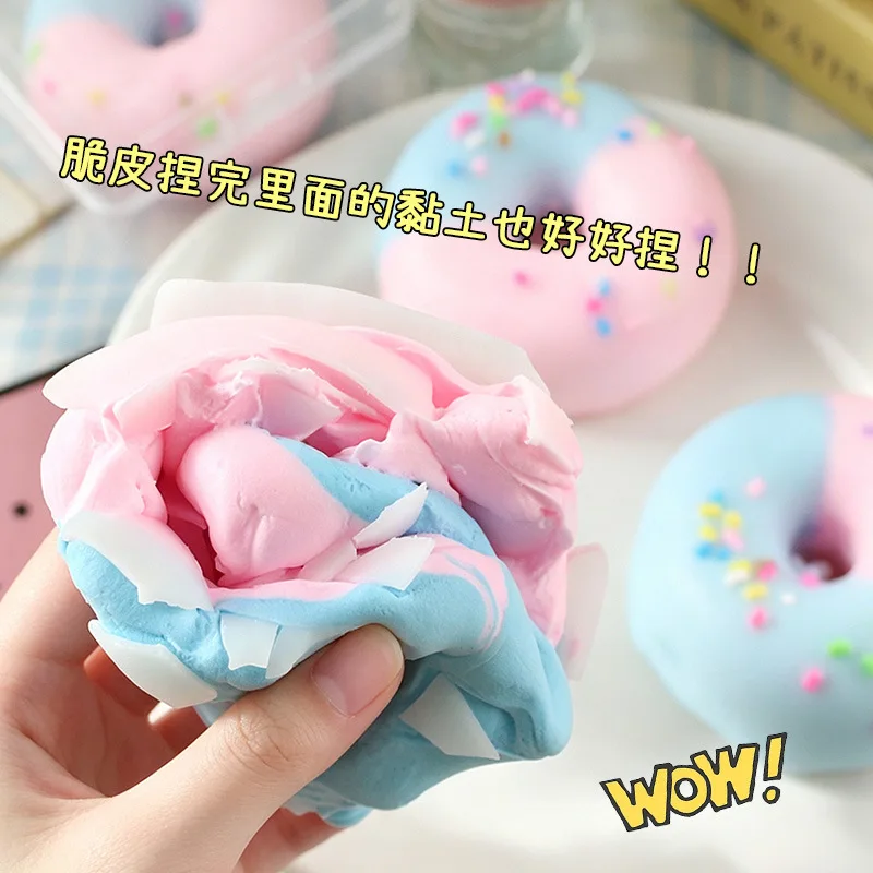 Crunchy Skin Dreamy Macaron Color Doughnut Squeeze Crispy Sound Dessert Squishy Fidget Stress Relief Ball ADHD Toy For Adult