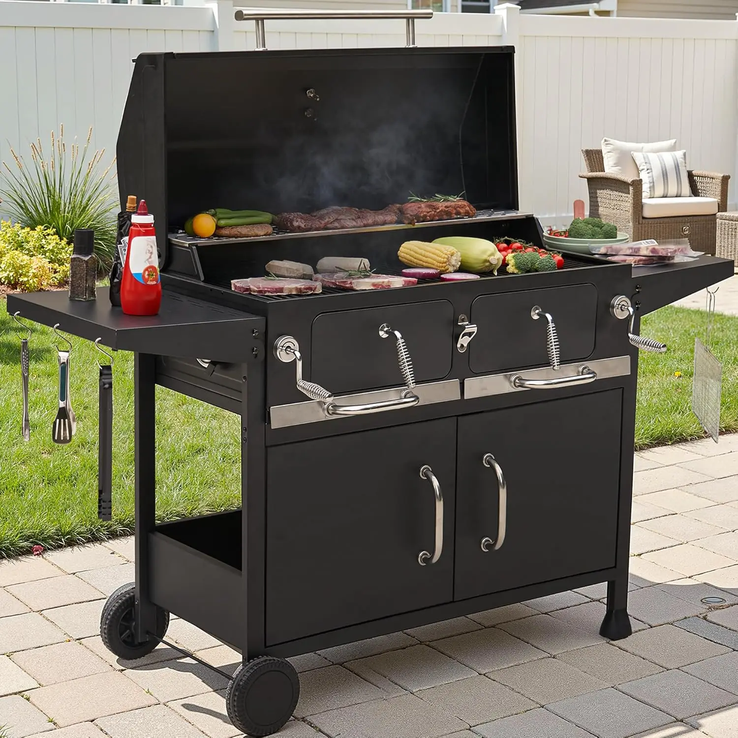 

Charcoal Grills BBQ grill,36 in Large Smoker Grill with Dual-Zone Lifting Trays,Portable Charcoal Grill with, Customized