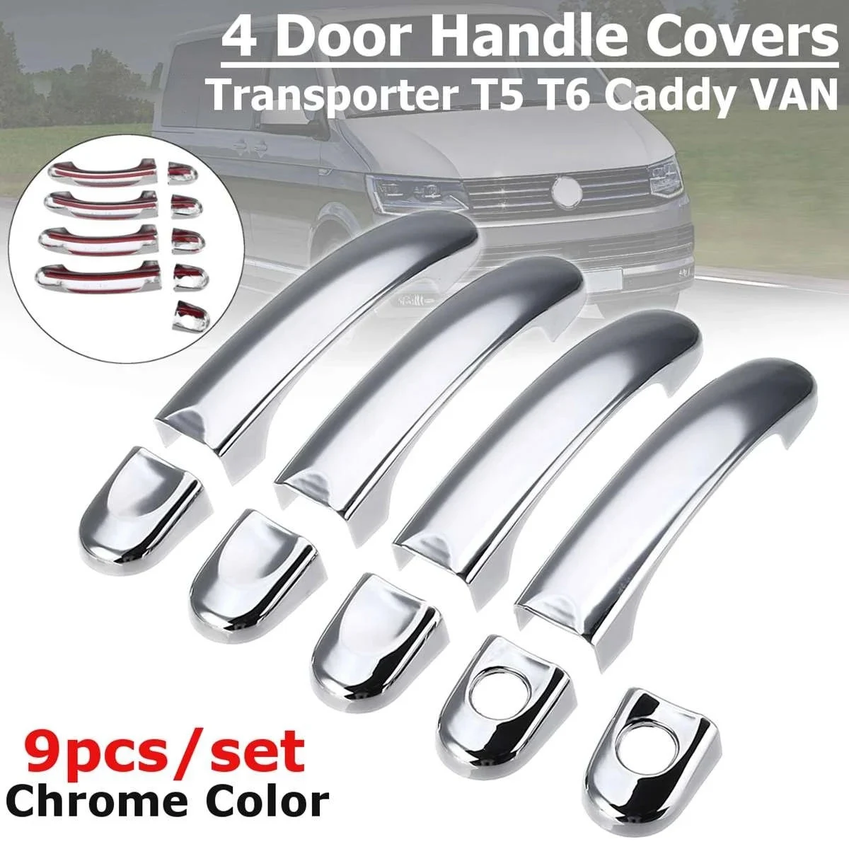 9Pcs Set ABS Chrome Door Handle Covers Trim for TRANSPORTER T5 T6 VAN 2003-2015