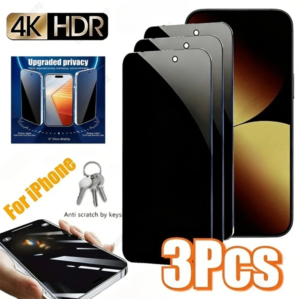 

3Pcs Anti Spy Full Screen Protectors for iPhone 17 16 15 14 Pro Air 16e 15 14 Plus 13 12 11 Pro Mini 9H Hardness Tempered Glass
