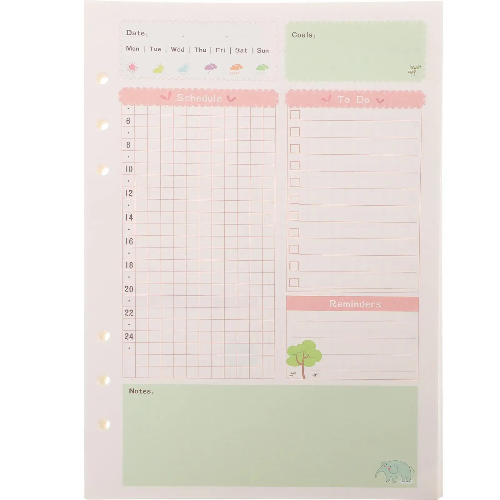 Handbook Refill Spiral Planner Inserts Hole Punched Loose Leaf Refills Day Notebook Daily Lined Paper
