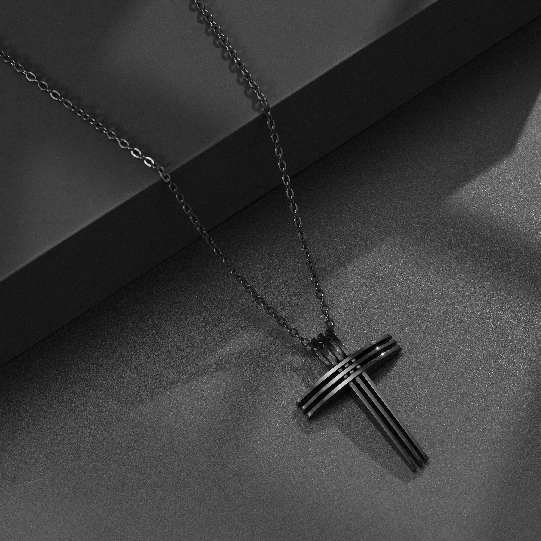 Stainless Steel Black Cross Pendant Necklace Religious Holy Lord Necklace Jewelry Gift For Unisex Dropshipping