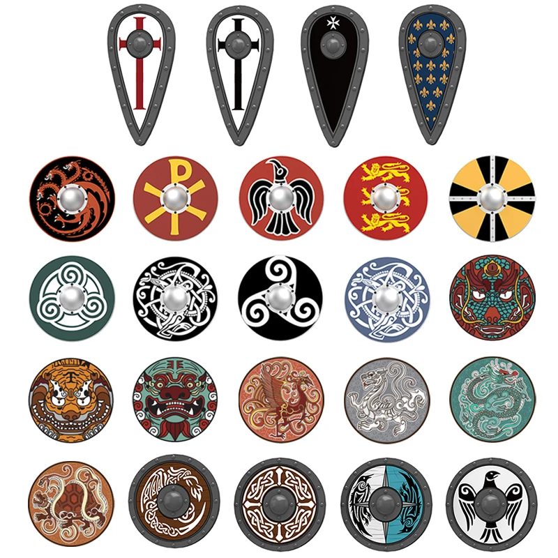 10 unids/lote MOC figuras de lotr medievales Roma Crusader escudo vikingo armas bloques de construcción juguetes para niños regalos