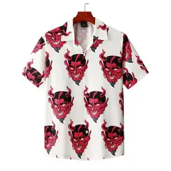 Devil Shirts Full Printed Short Sleeve Men's Shirt Floral Loose Hawaiian Korean Streetwear Hip Hop Fashion Shirts Male Camisa