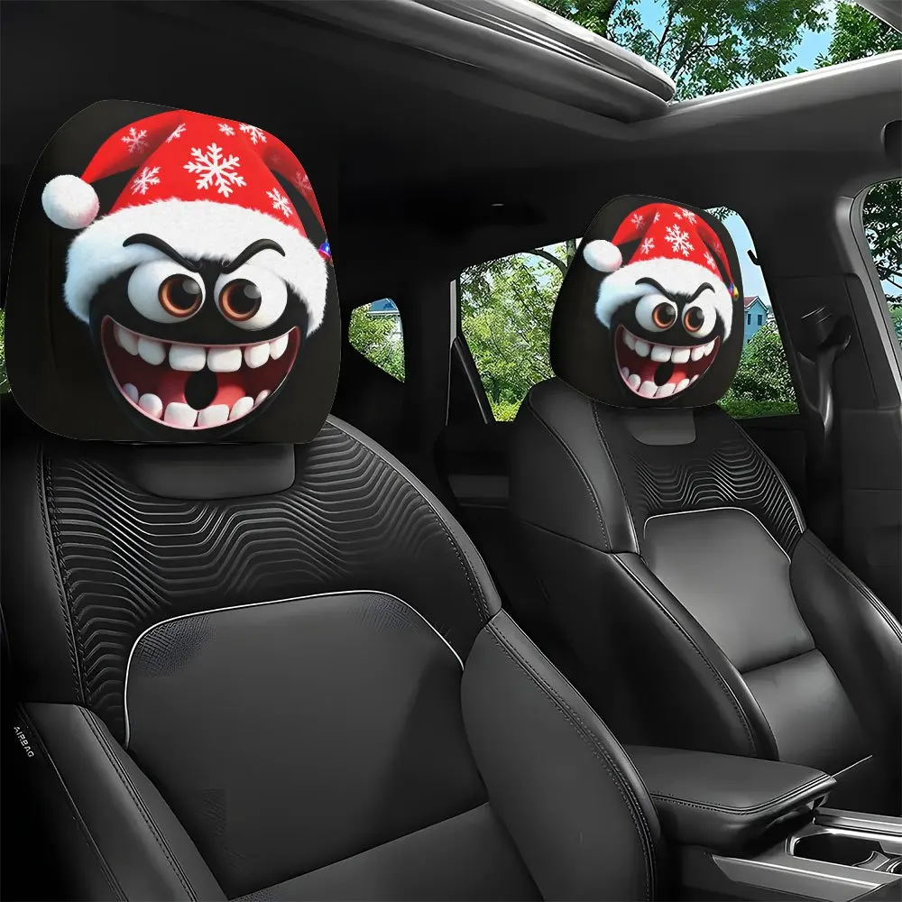 Funny Expression Cartoon Christmas Hat Headrest Cover, Breathable & Dustproof, Travel Seat Headrest Cover