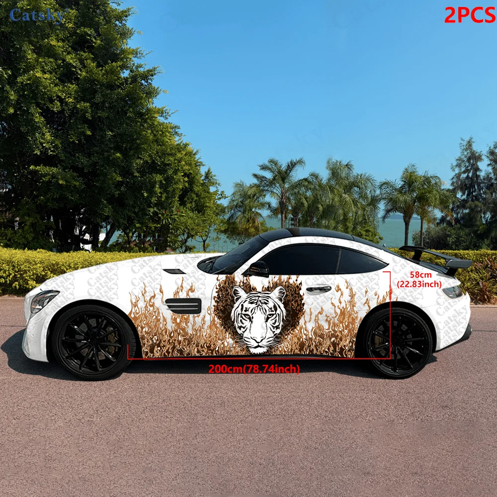 2pcs Dynamic gradient flame line tiger decals, suitable for cars and trucks, durable, fade-resistant, easy to install and remove