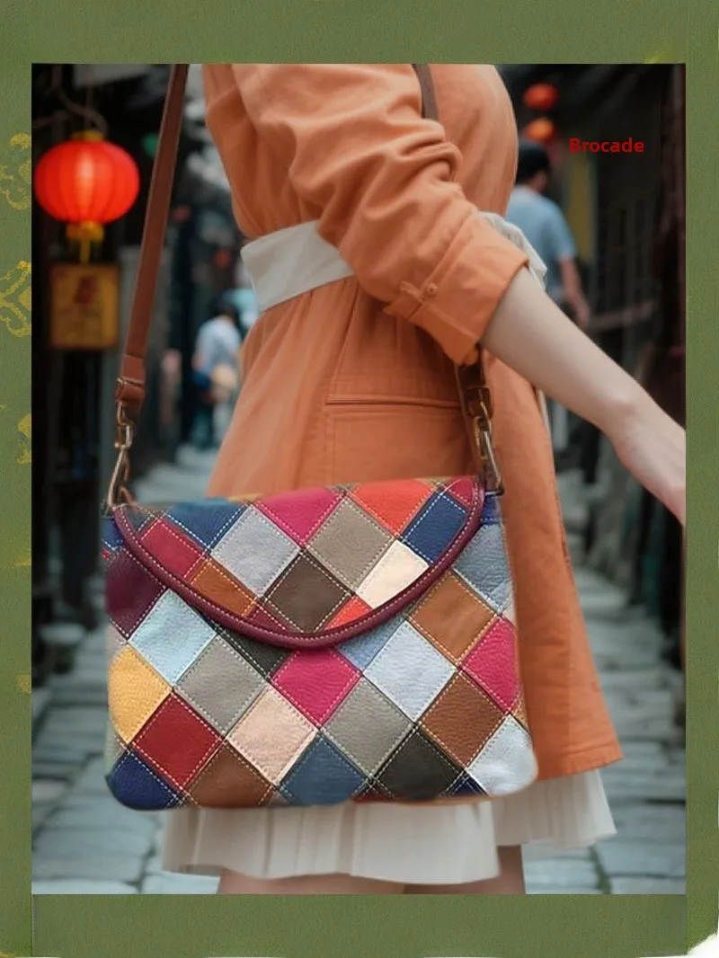 

Trendy Genuine Leather Diamond Splicing oulder Crossbody Bag for Women Soft Briti Sle Daily Use Handbag